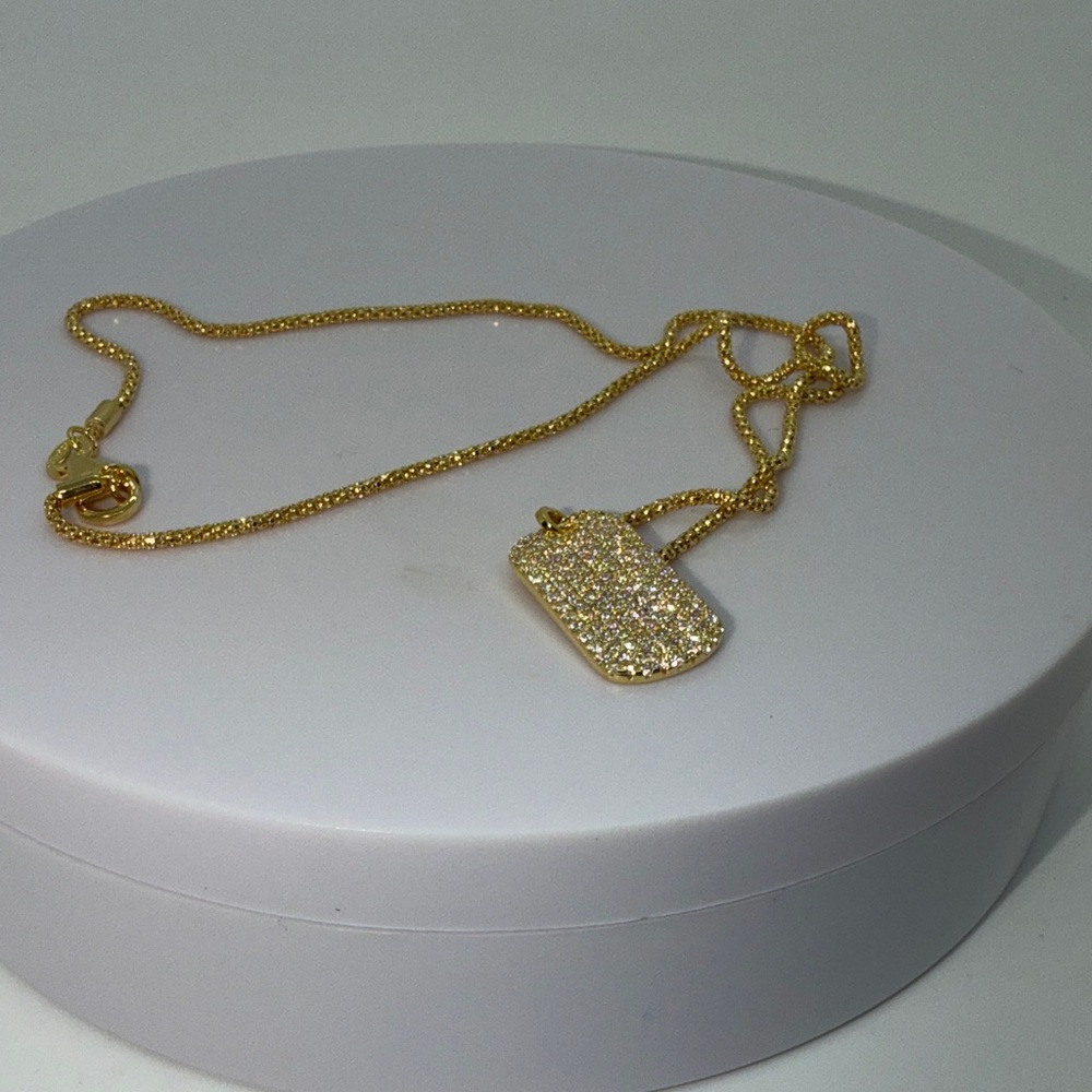 14k gold filled pave dog tag necklace